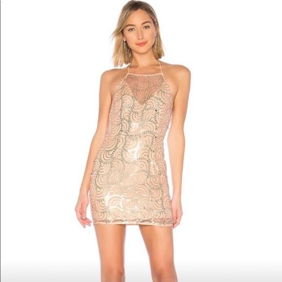 Revolve About Us Jane Sequin Peach Mini dress halter style - Picture 1 of 10
